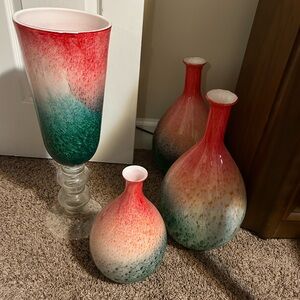 Red and Green Textured Vases with Unique Shapes